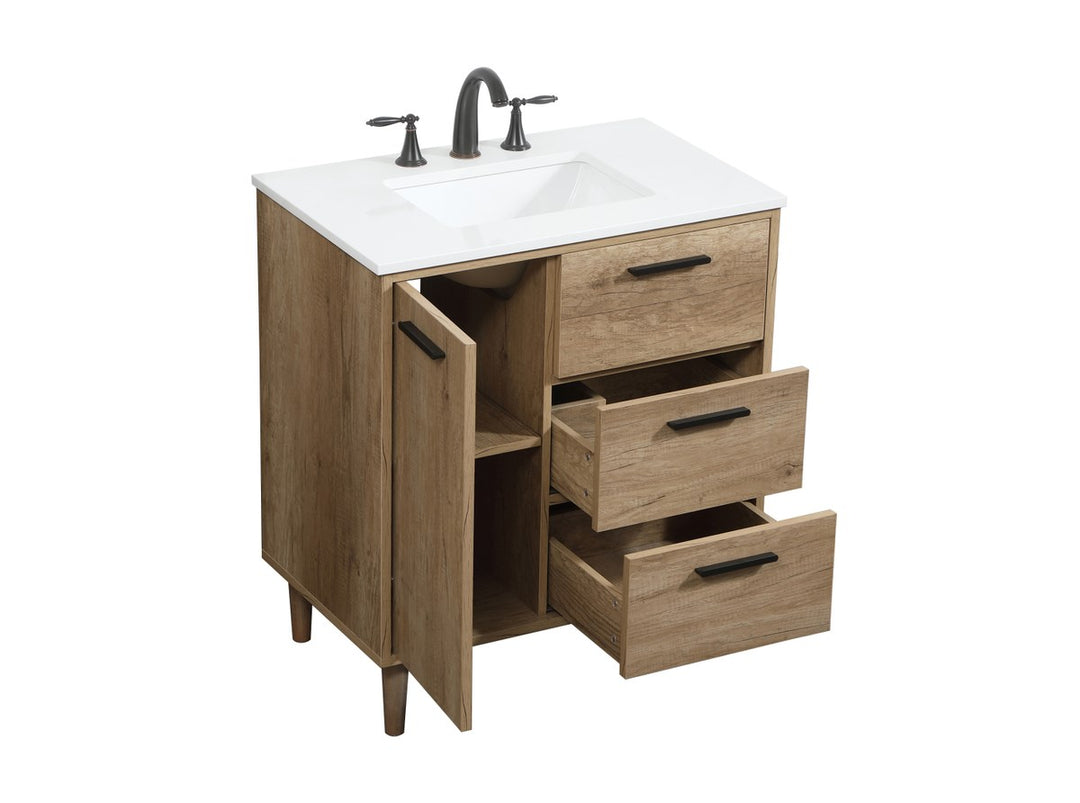 30 Inch Single Bathroom Vanity In Natural Oak - View 4 - Joshua Marshal