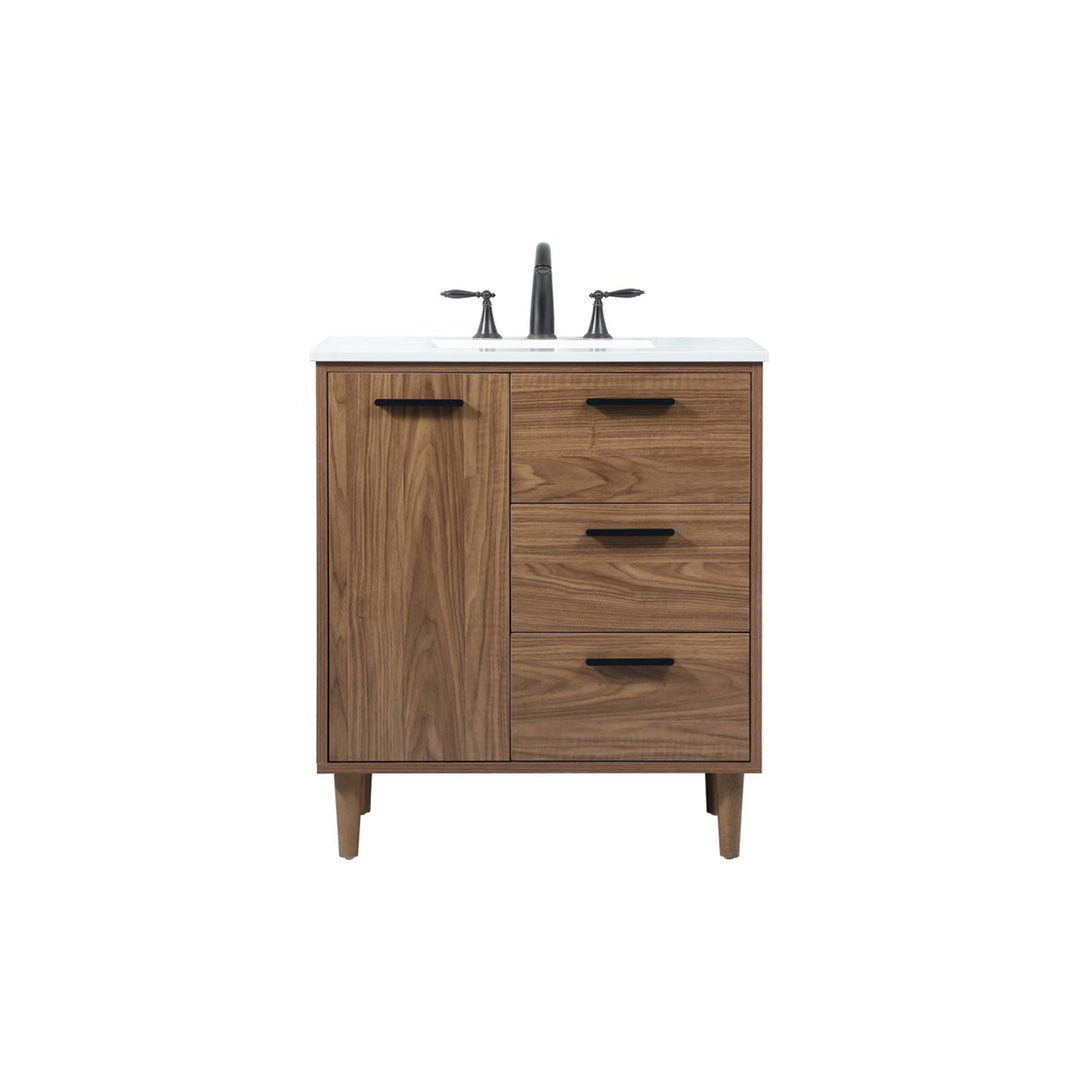 30 Inch Single Bathroom Vanity In Walnut Brown - View 3 - Joshua Marshal