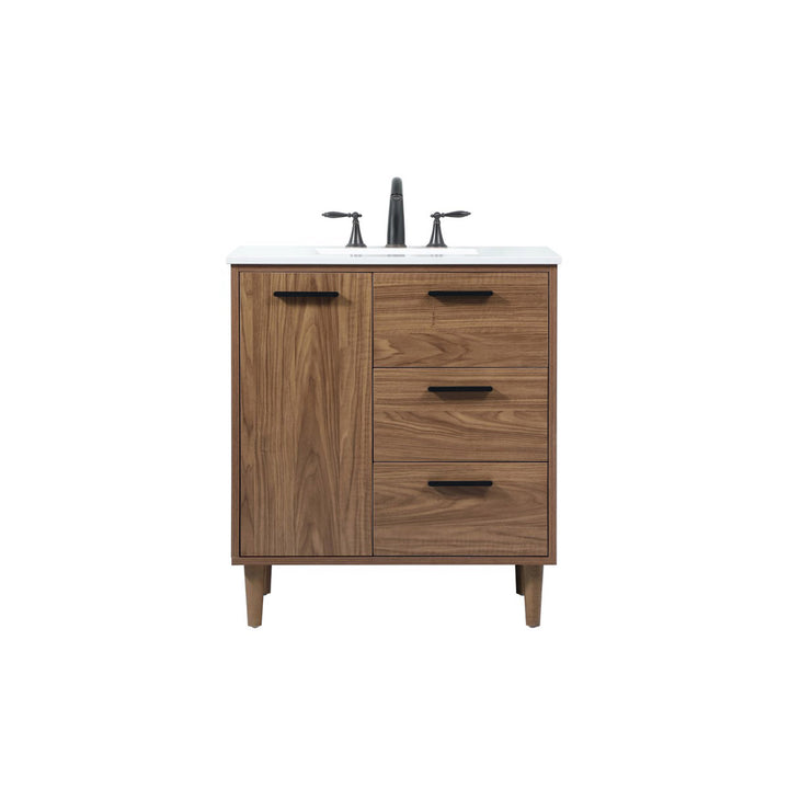 30 Inch Single Bathroom Vanity In Walnut Brown - View 3 - Joshua Marshal