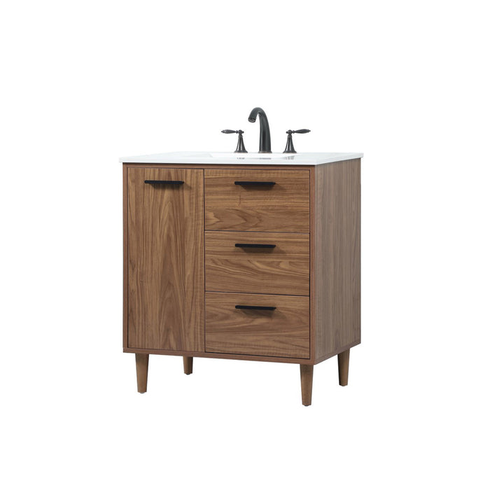 30 Inch Single Bathroom Vanity In Walnut Brown - View 4 - Joshua Marshal