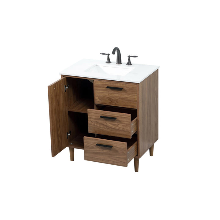 30 Inch Single Bathroom Vanity In Walnut Brown - View 5 - Joshua Marshal