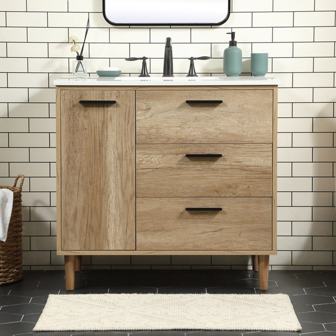 36 Inch Single Bathroom Vanity In Natural Oak Natural Oak Finish - KITCHEN & BATH by Joshua Marshal