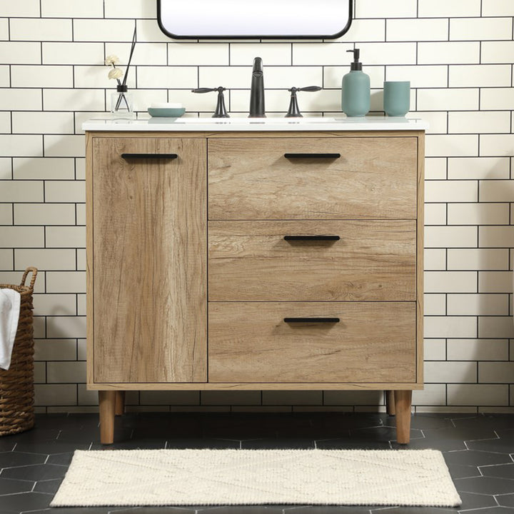 36 Inch Single Bathroom Vanity In Natural Oak Natural Oak Finish - KITCHEN & BATH by Joshua Marshal