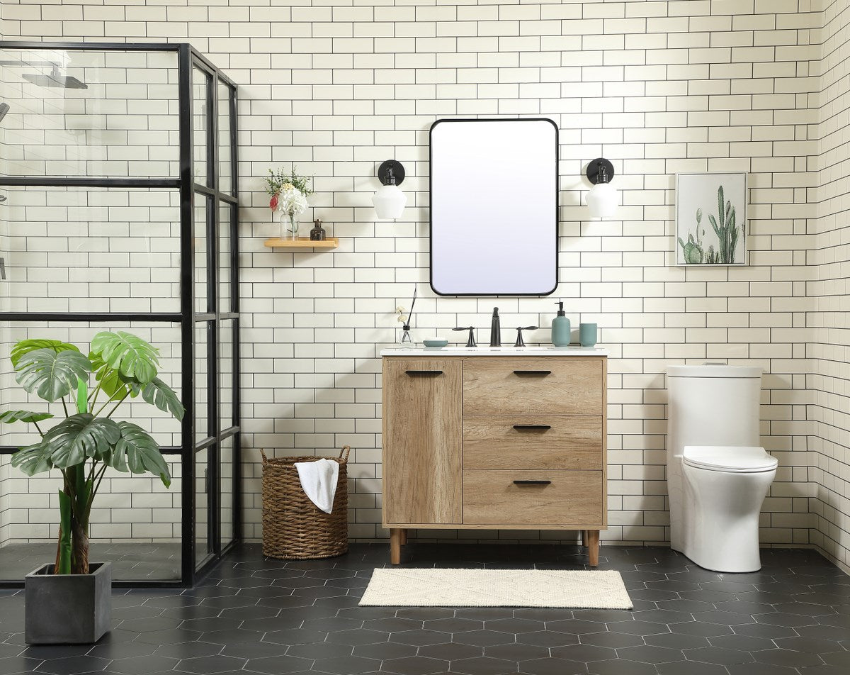 36 Inch Single Bathroom Vanity In Natural Oak - View 2 - Joshua Marshal