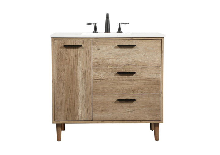 36 Inch Single Bathroom Vanity In Natural Oak - View 3 - Joshua Marshal