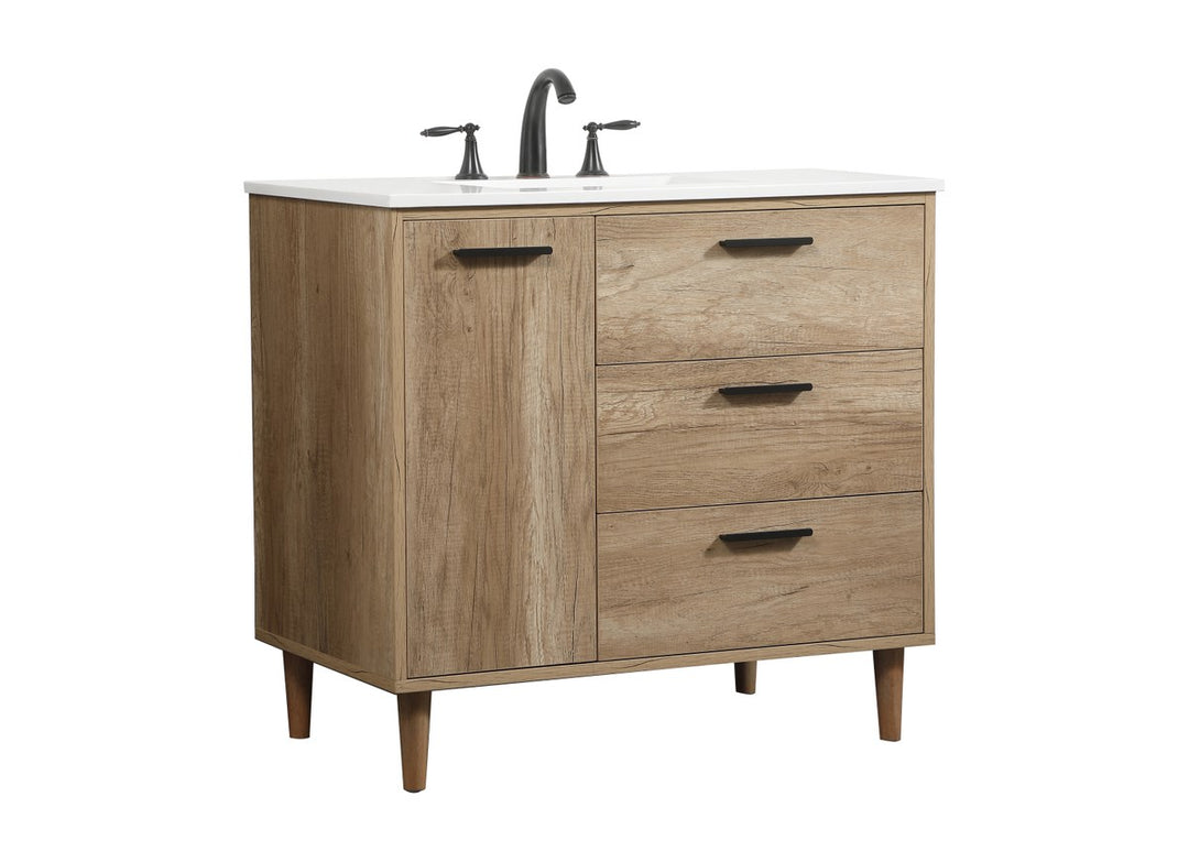 36 Inch Single Bathroom Vanity In Natural Oak - View 4 - Joshua Marshal