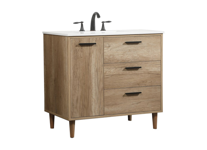 36 Inch Single Bathroom Vanity In Natural Oak - View 4 - Joshua Marshal