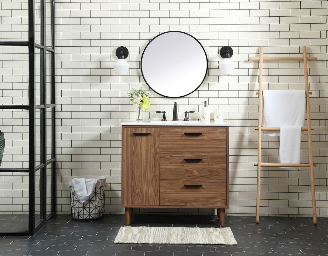 36 Inch Single Bathroom Vanity In Walnut Brown - View 2 - Joshua Marshal