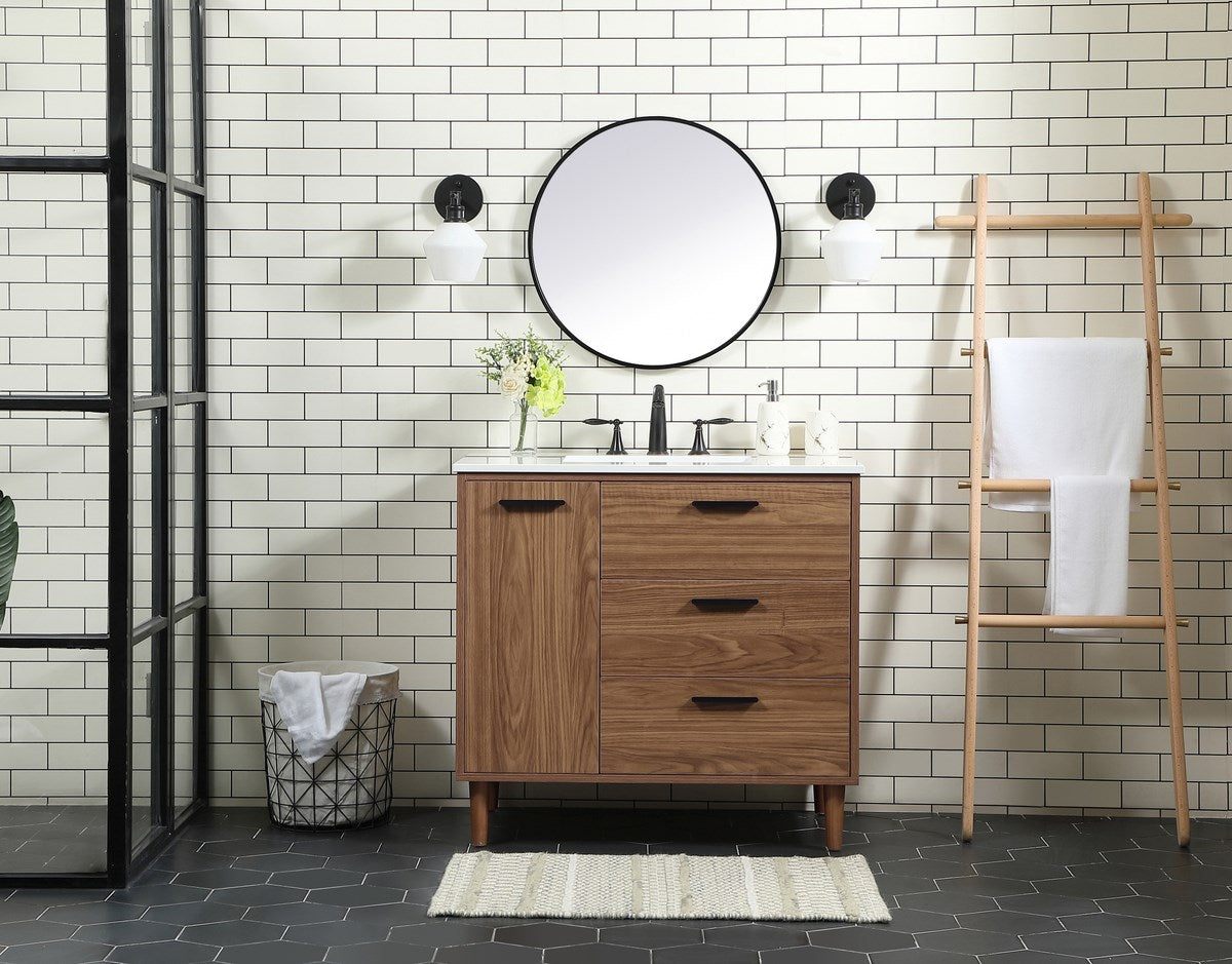 36 Inch Single Bathroom Vanity In Walnut Brown - View 2 - Joshua Marshal