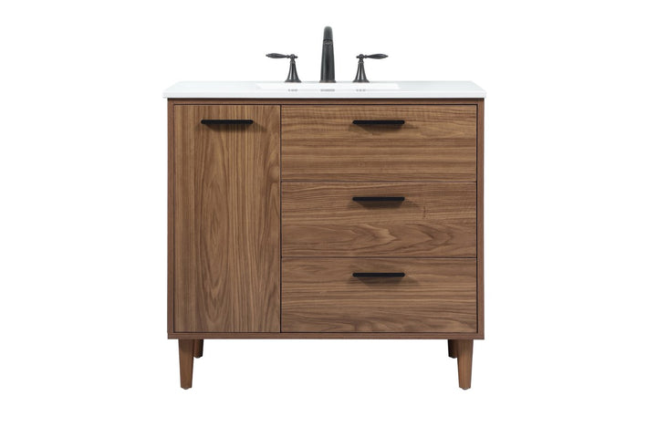 36 Inch Single Bathroom Vanity In Walnut Brown - View 3 - Joshua Marshal