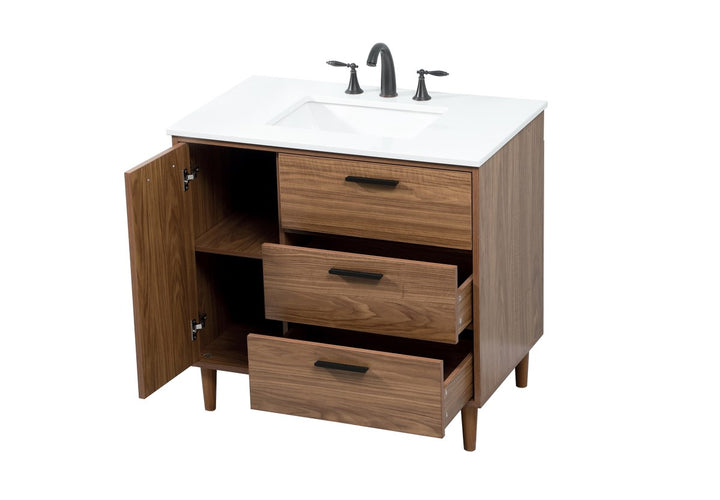 36 Inch Single Bathroom Vanity In Walnut Brown - View 4 - Joshua Marshal