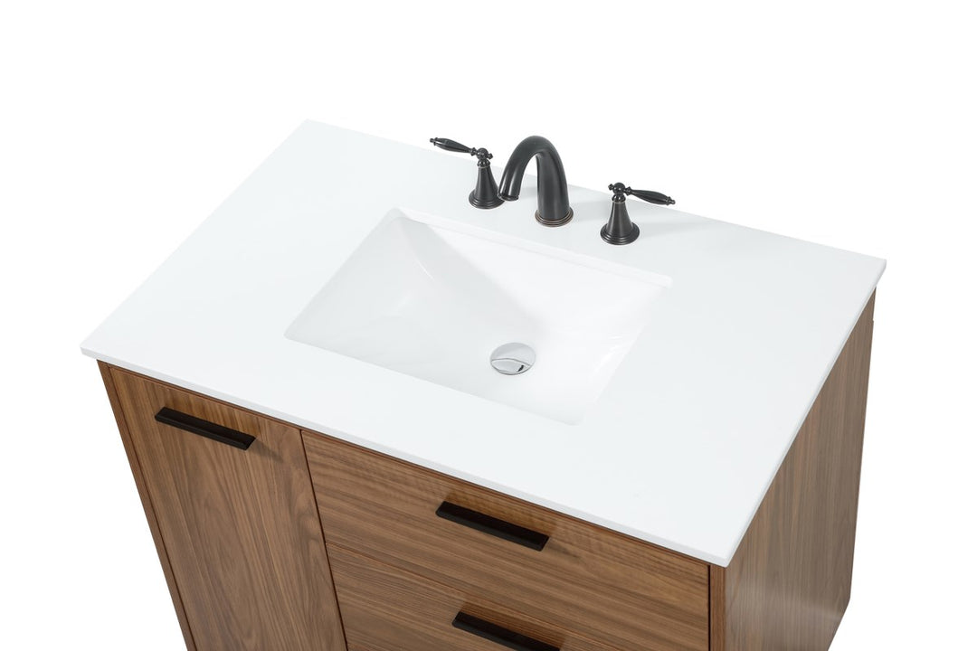 36 Inch Single Bathroom Vanity In Walnut Brown - View 5 - Joshua Marshal