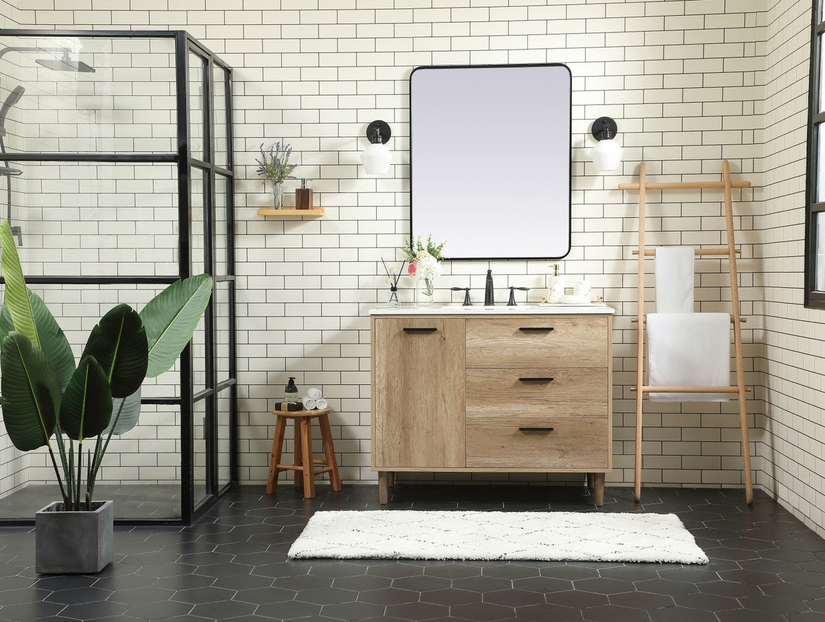 42 Inch Single Bathroom Vanity In Natural Oak - View 2 - Joshua Marshal