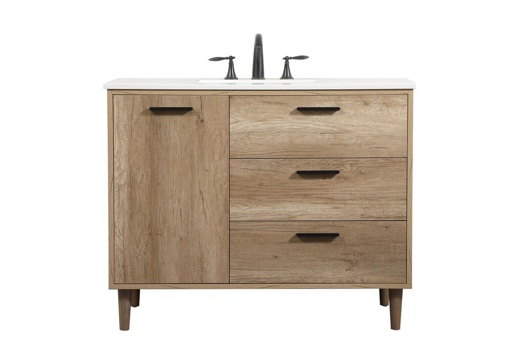 42 Inch Single Bathroom Vanity In Natural Oak - View 3 - Joshua Marshal