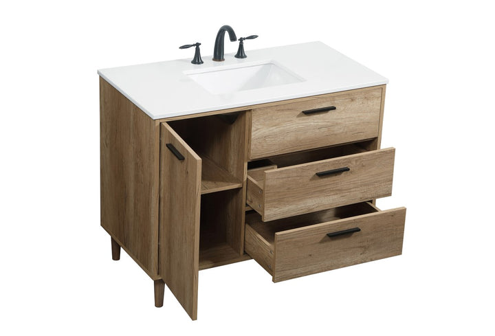 42 Inch Single Bathroom Vanity In Natural Oak - View 4 - Joshua Marshal