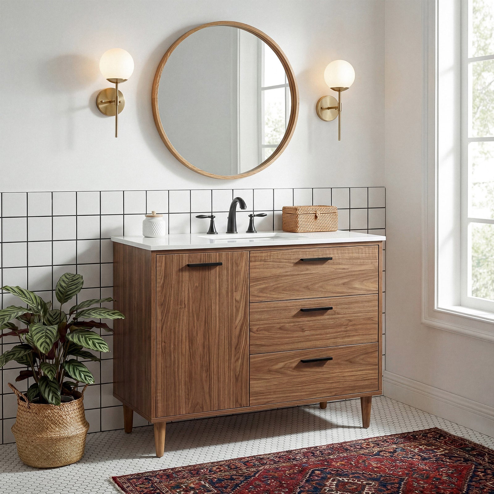 42 Inch Single Bathroom Vanity In Walnut Brown - View 2 - Joshua Marshal