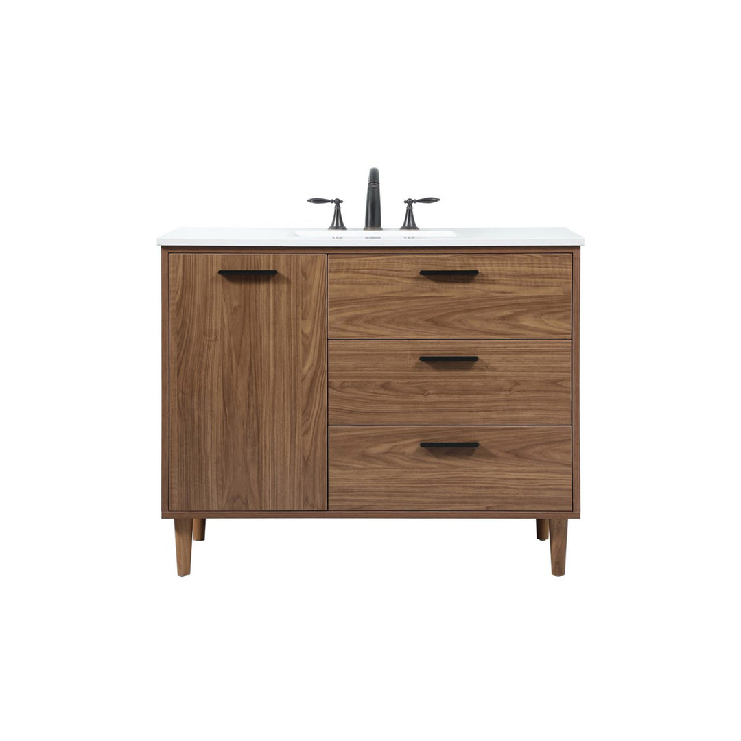 42 Inch Single Bathroom Vanity In Walnut Brown - View 3 - Joshua Marshal