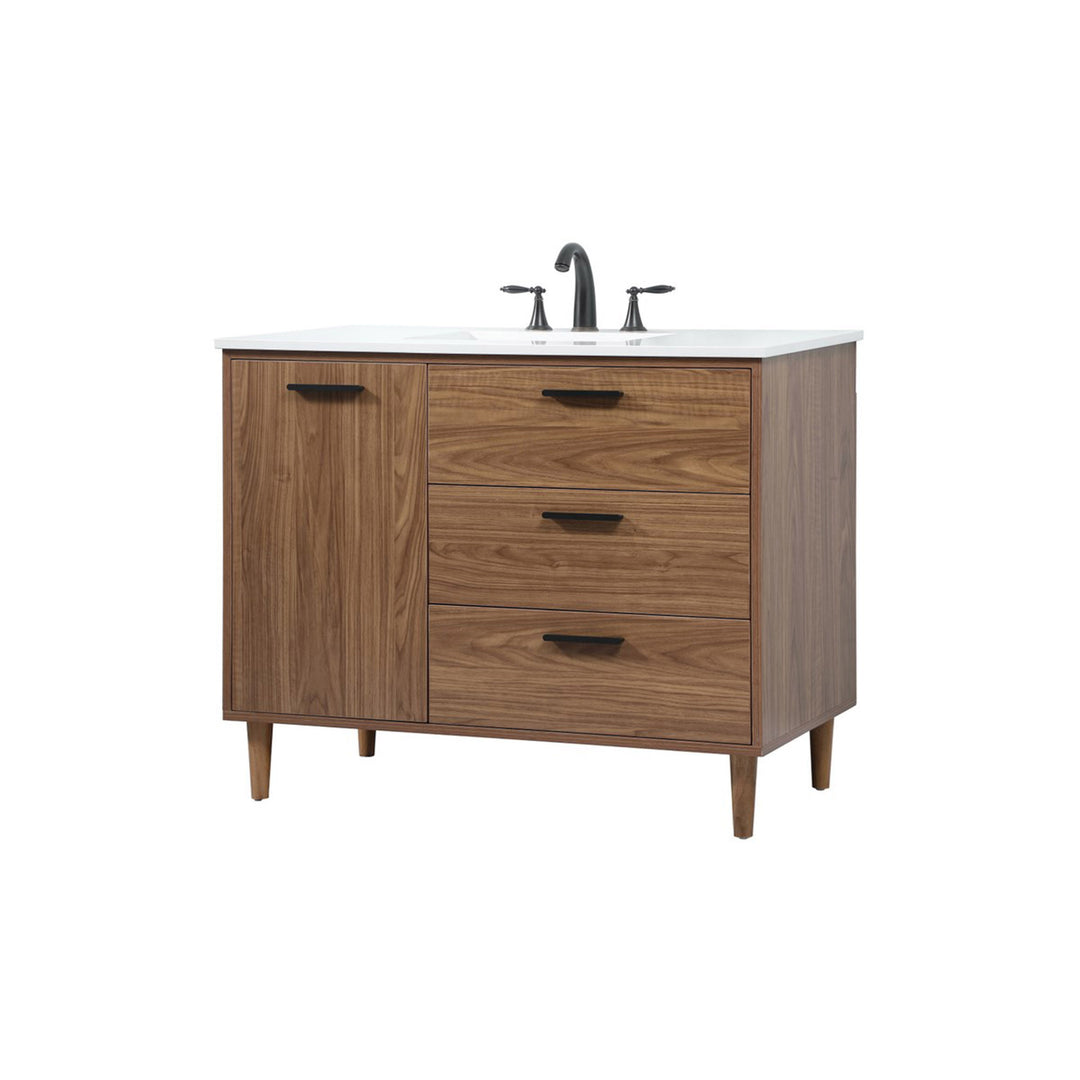 42 Inch Single Bathroom Vanity In Walnut Brown - View 4 - Joshua Marshal