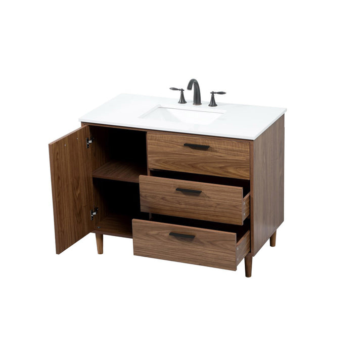 42 Inch Single Bathroom Vanity In Walnut Brown - View 5 - Joshua Marshal