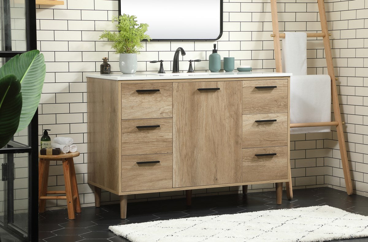 48 Inch Single Bathroom Vanity In Natural Oak - View 2 - Joshua Marshal