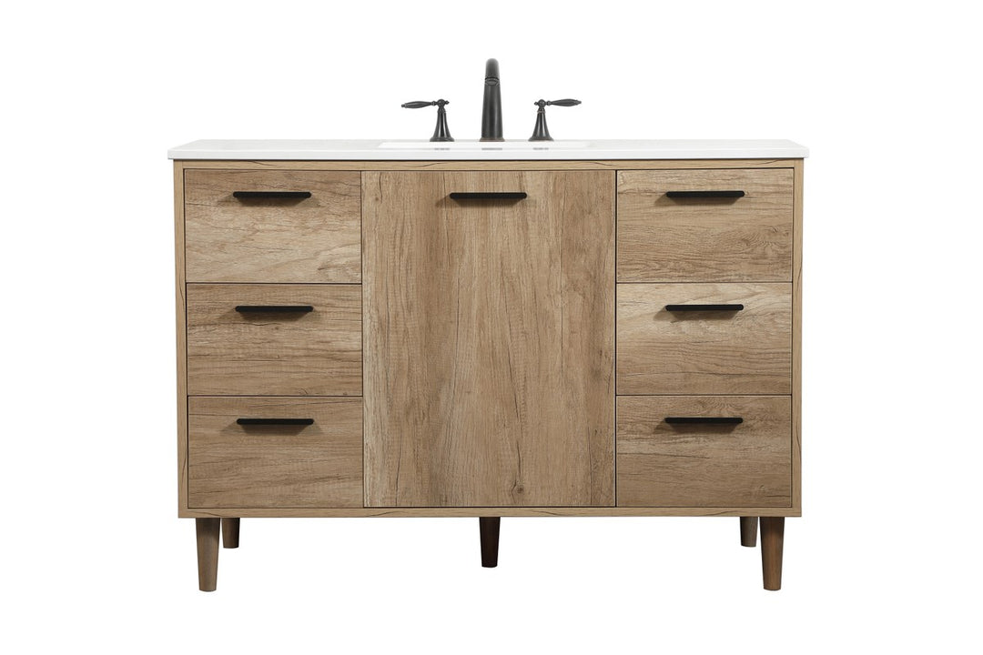 48 Inch Single Bathroom Vanity In Natural Oak - View 3 - Joshua Marshal