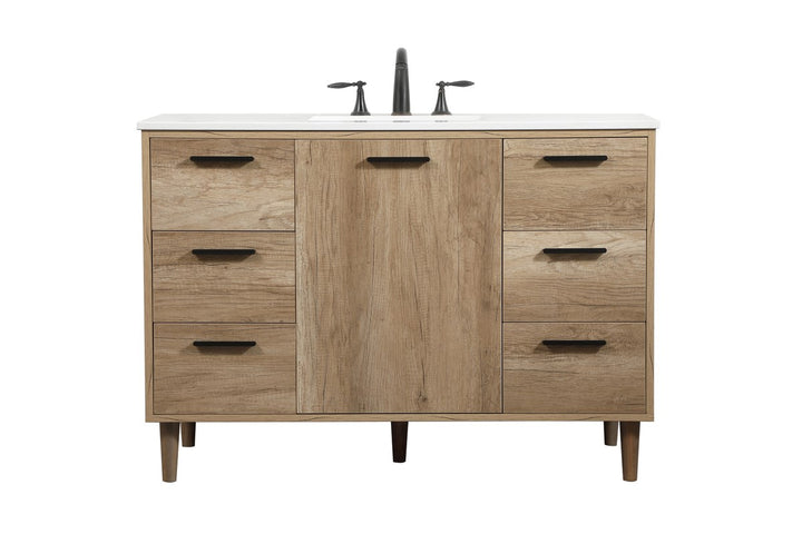 48 Inch Single Bathroom Vanity In Natural Oak - View 3 - Joshua Marshal