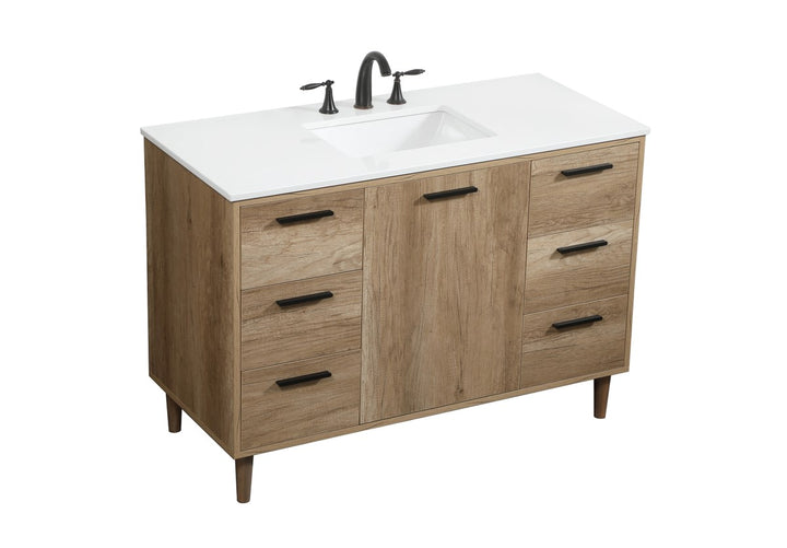 48 Inch Single Bathroom Vanity In Natural Oak - View 4 - Joshua Marshal