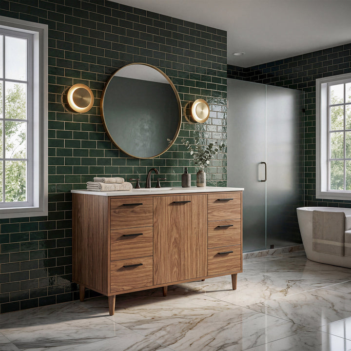 48 Inch Single Bathroom Vanity In Walnut Brown - View 2 - Joshua Marshal