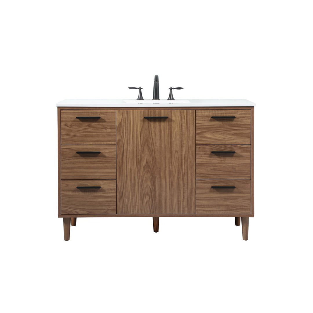 48 Inch Single Bathroom Vanity In Walnut Brown - View 3 - Joshua Marshal