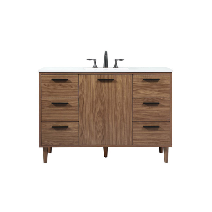 48 Inch Single Bathroom Vanity In Walnut Brown - View 3 - Joshua Marshal
