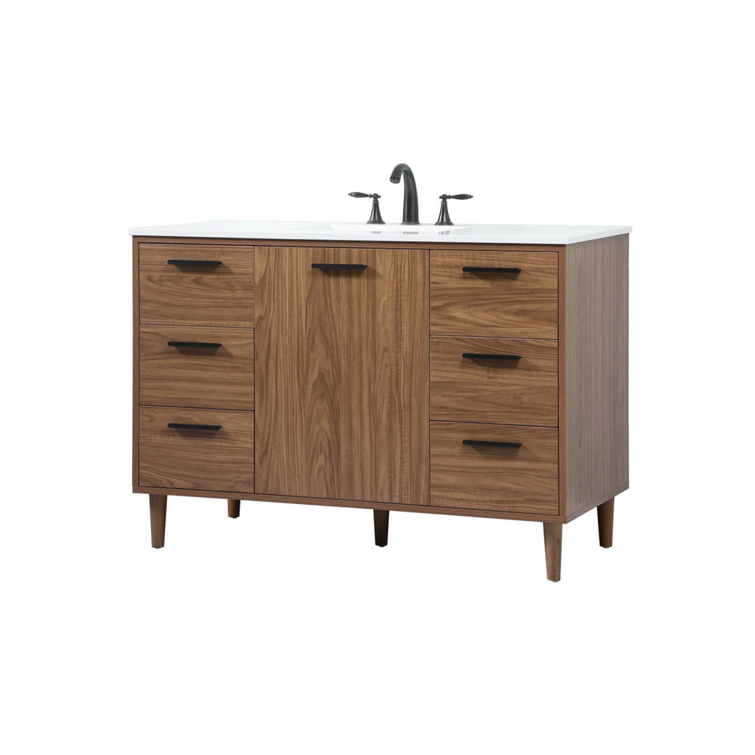 48 Inch Single Bathroom Vanity In Walnut Brown - View 4 - Joshua Marshal