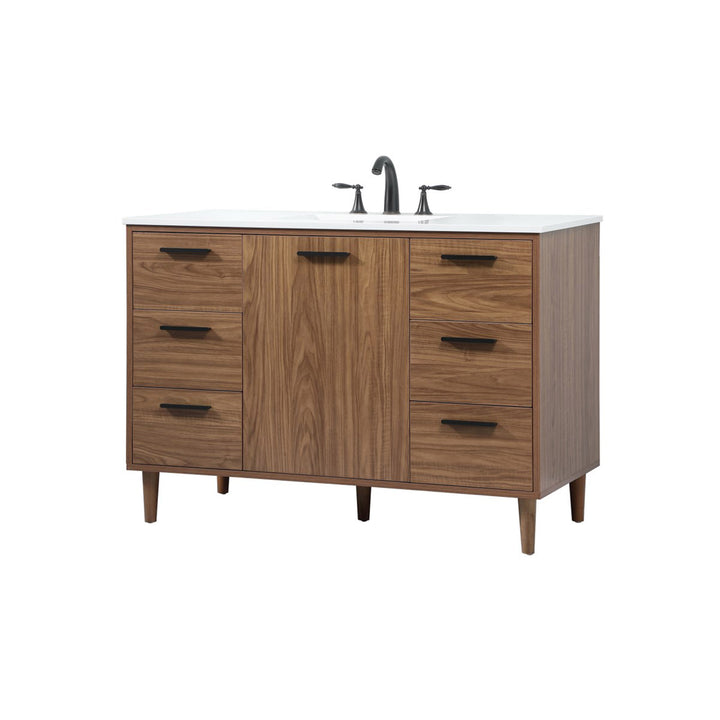 48 Inch Single Bathroom Vanity In Walnut Brown - View 4 - Joshua Marshal
