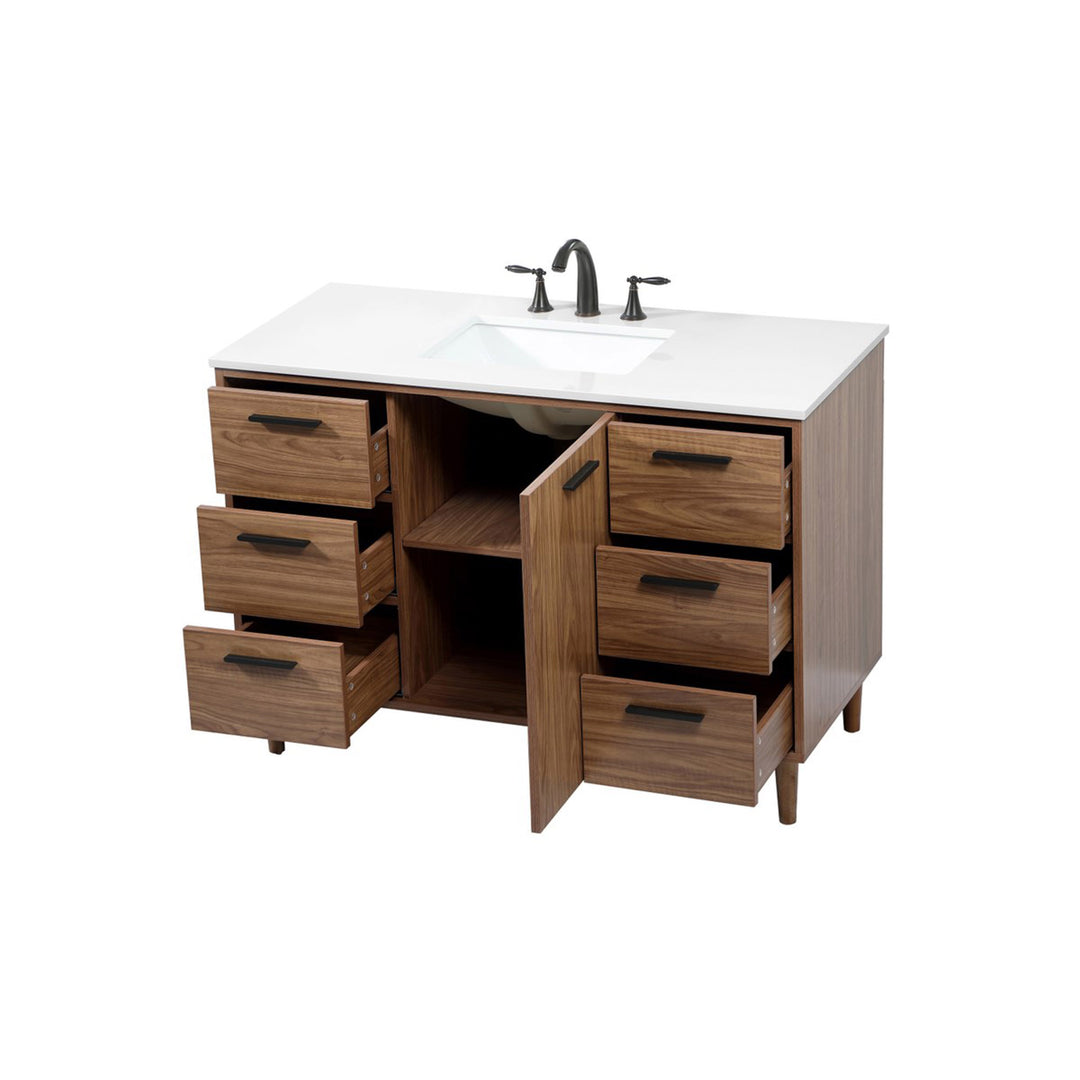 48 Inch Single Bathroom Vanity In Walnut Brown - View 5 - Joshua Marshal