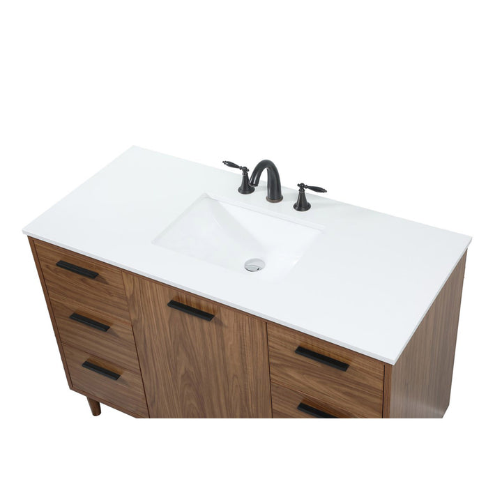 48 Inch Single Bathroom Vanity In Walnut Brown - View 6 - Joshua Marshal