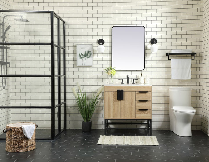 32 Inch Single Bathroom Vanity In Mango Wood - View 2 - Joshua Marshal