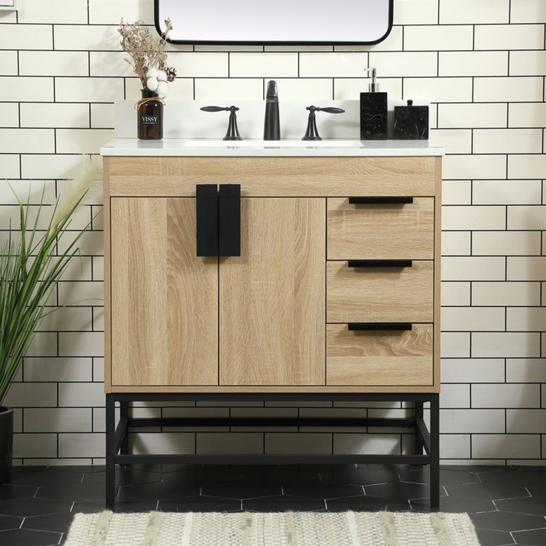 32 Inch Single Bathroom Vanity In Mango Wood With Backsplash Mango Wood Finish - KITCHEN & BATH by Joshua Marshal