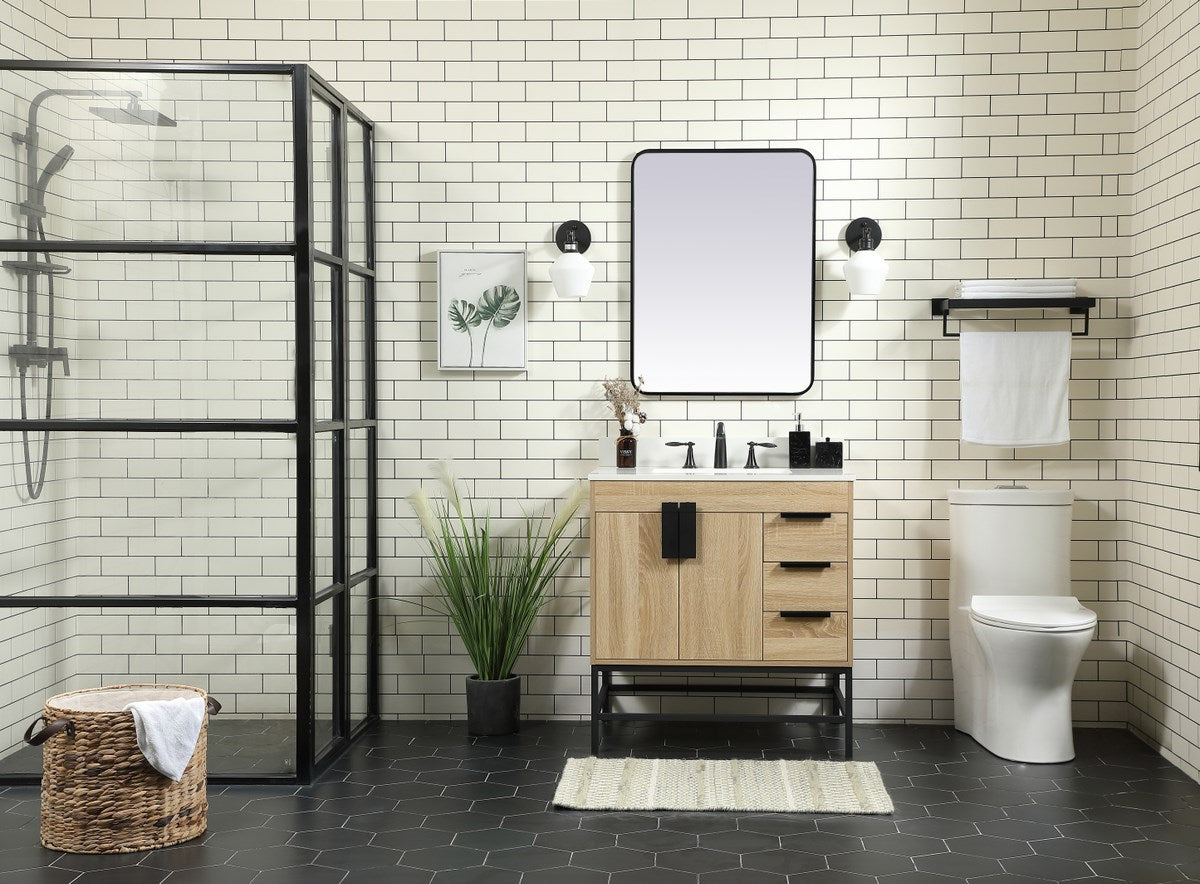 32 Inch Single Bathroom Vanity In Mango Wood With Backsplash - View 2 - Joshua Marshal