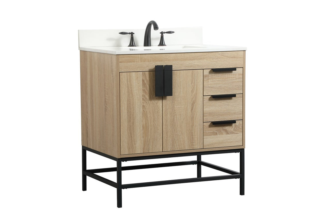 32 Inch Single Bathroom Vanity In Mango Wood With Backsplash - View 3 - Joshua Marshal