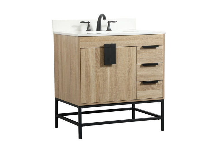 32 Inch Single Bathroom Vanity In Mango Wood With Backsplash - View 3 - Joshua Marshal