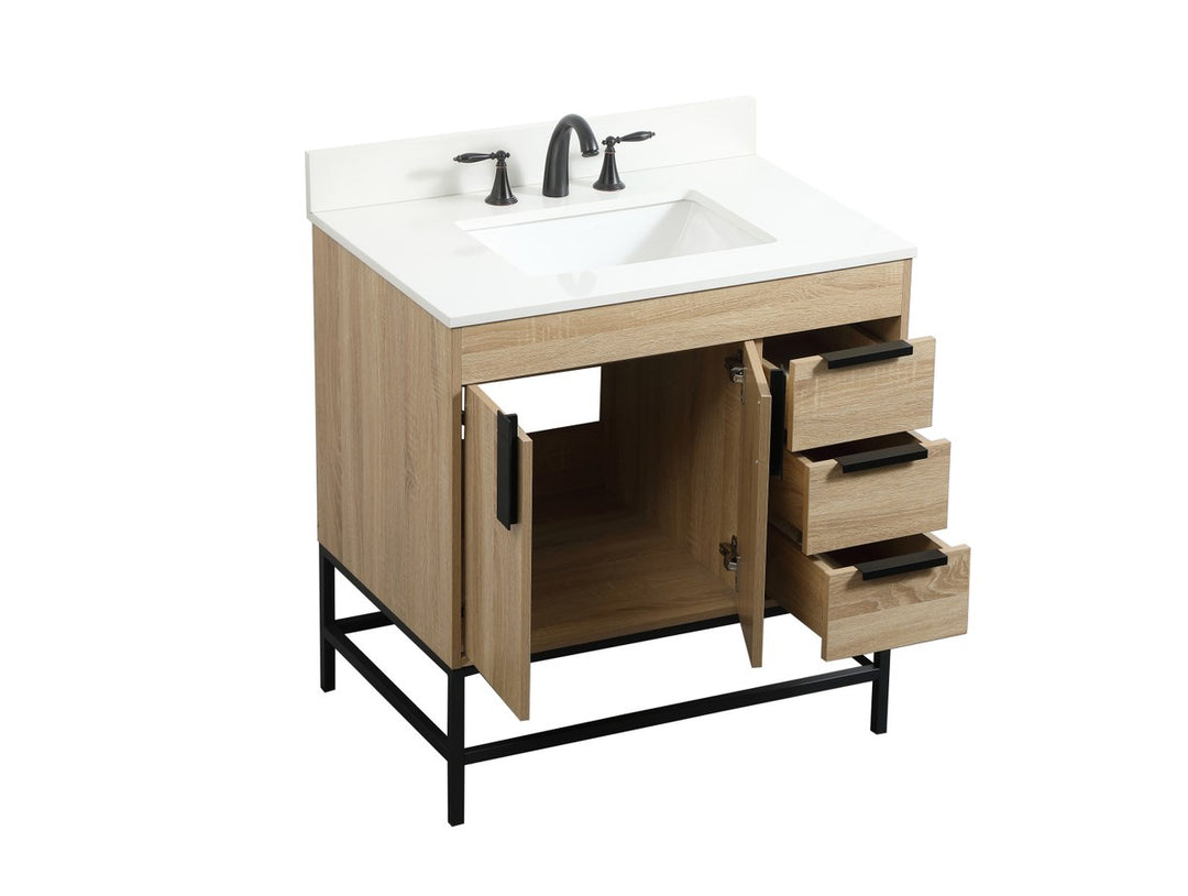 32 Inch Single Bathroom Vanity In Mango Wood With Backsplash - View 4 - Joshua Marshal