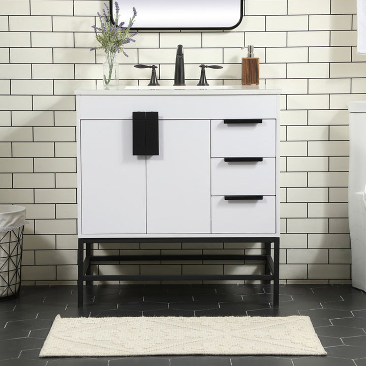 32 Inch Single Bathroom Vanity In White White Finish - KITCHEN & BATH by Joshua Marshal