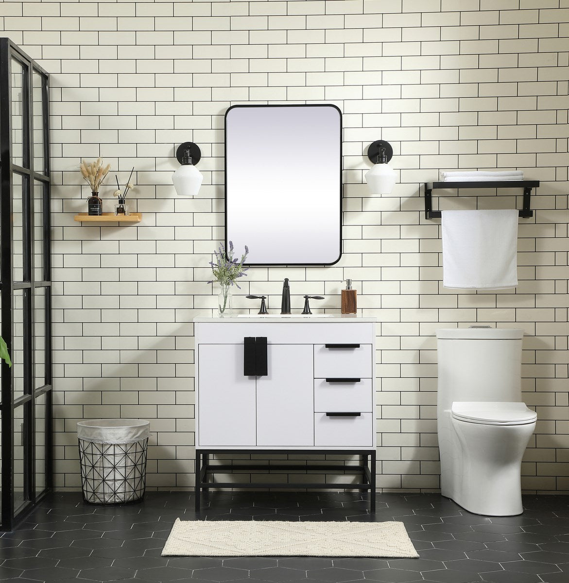 32 Inch Single Bathroom Vanity In White - View 2 - Joshua Marshal