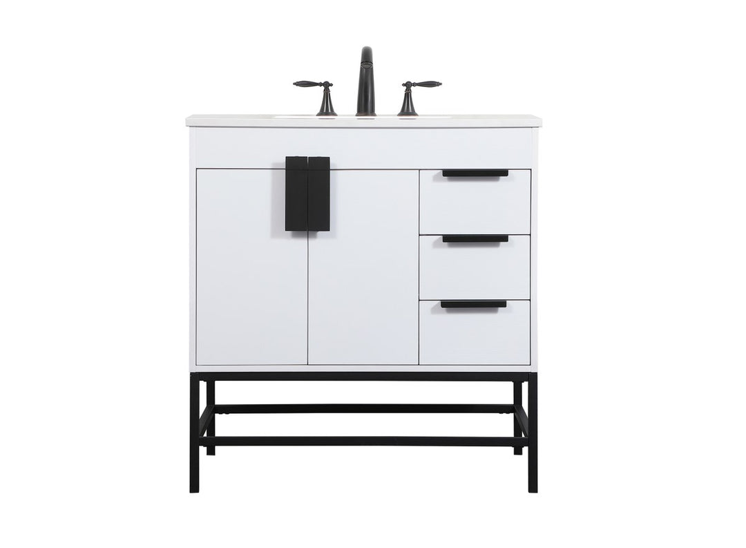 32 Inch Single Bathroom Vanity In White - View 3 - Joshua Marshal