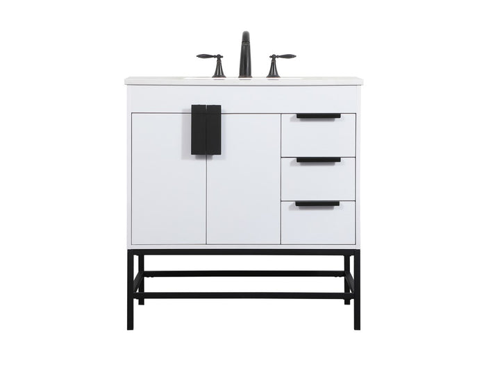 32 Inch Single Bathroom Vanity In White - View 3 - Joshua Marshal