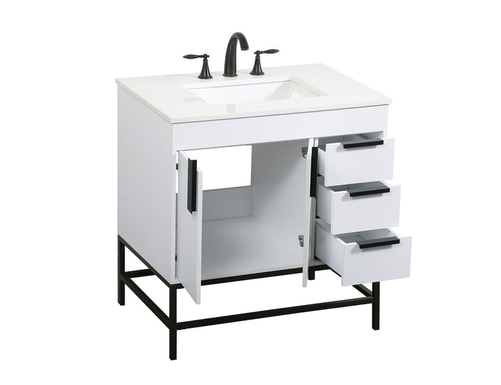 32 Inch Single Bathroom Vanity In White - View 4 - Joshua Marshal