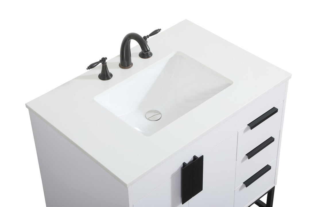 32 Inch Single Bathroom Vanity In White - View 5 - Joshua Marshal