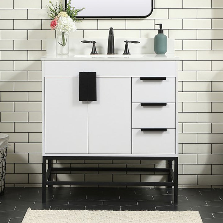 32 Inch Single Bathroom Vanity In White With Backsplash White Finish - KITCHEN & BATH by Joshua Marshal