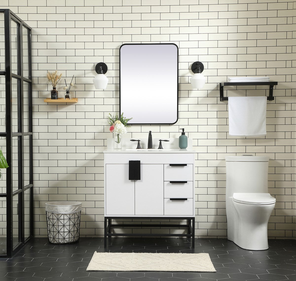 32 Inch Single Bathroom Vanity In White With Backsplash - View 2 - Joshua Marshal