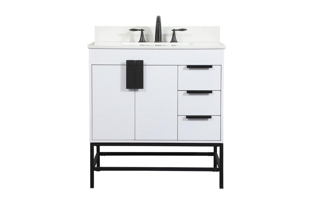 32 Inch Single Bathroom Vanity In White With Backsplash - View 3 - Joshua Marshal