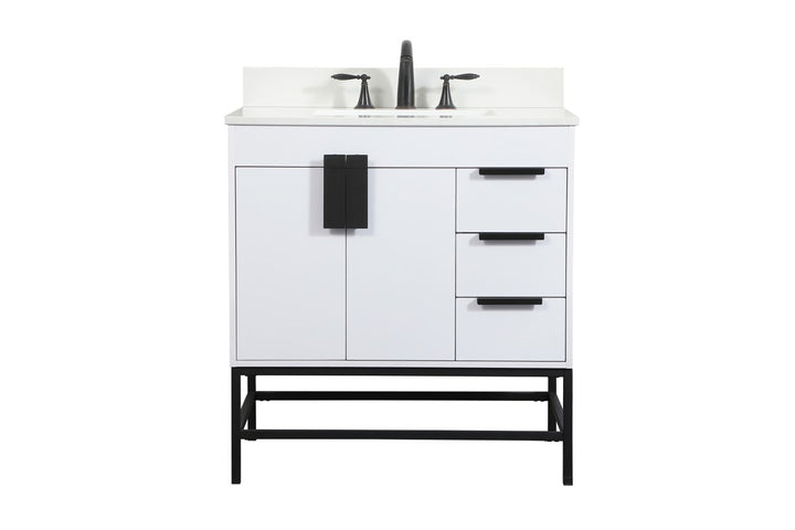 32 Inch Single Bathroom Vanity In White With Backsplash - View 3 - Joshua Marshal